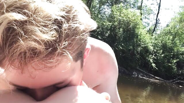 Teen Twink Eating and Slapping Teens Ass by the River