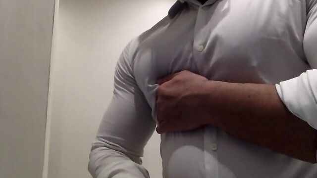 Ripping my White Shirt while Flexing my Big Muscle Pecs and Biceps