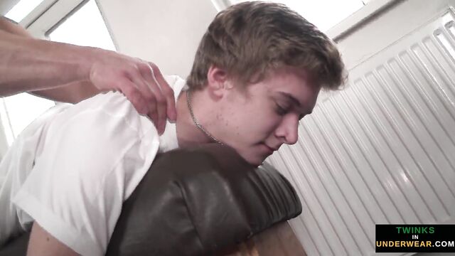 Massage Jock Coaxes Cumshot from Young Twink