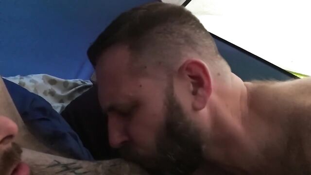 Dad and Step-son with Hairy Dicks go Camping