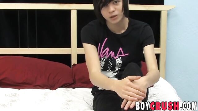 Young Emo Twink Roxy Red Cums after Jerking for an Interview