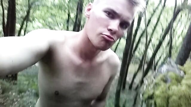 18yo Twink Caught Cumming Outdoor in the Forest