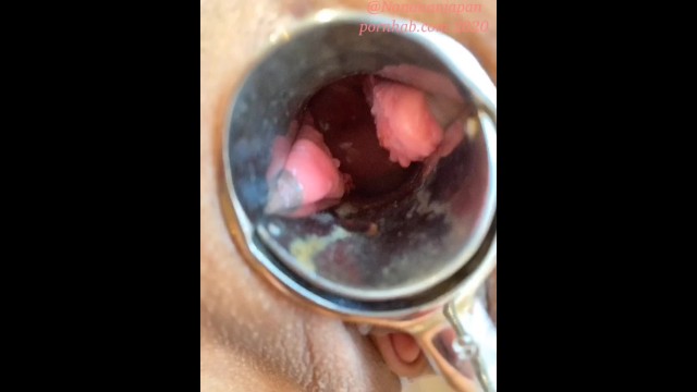 Watching in the vagina with a speculum, Female squirting with two vibes, long anal beads