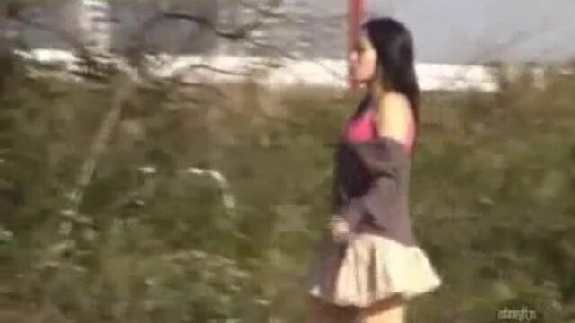 Desperate pretty Japanese girl pissing and pooping outdoor while sick dude filming